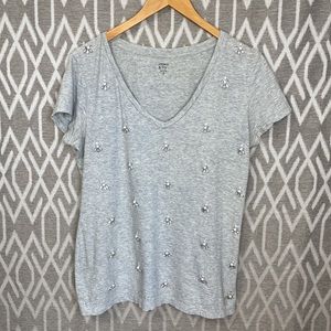 Crown & Ivy Bejeweled Short Sleeve Tee T-shirt Gray Size: Small